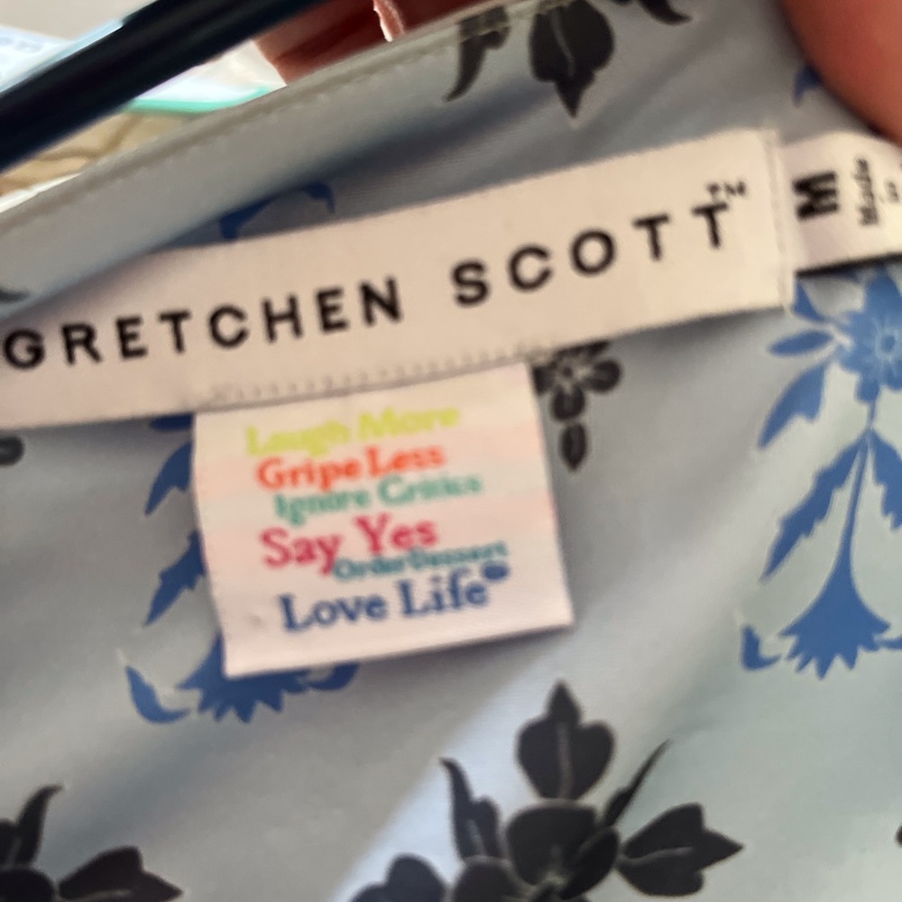 Gretchen Scott Designs Blue and Black Floral Top